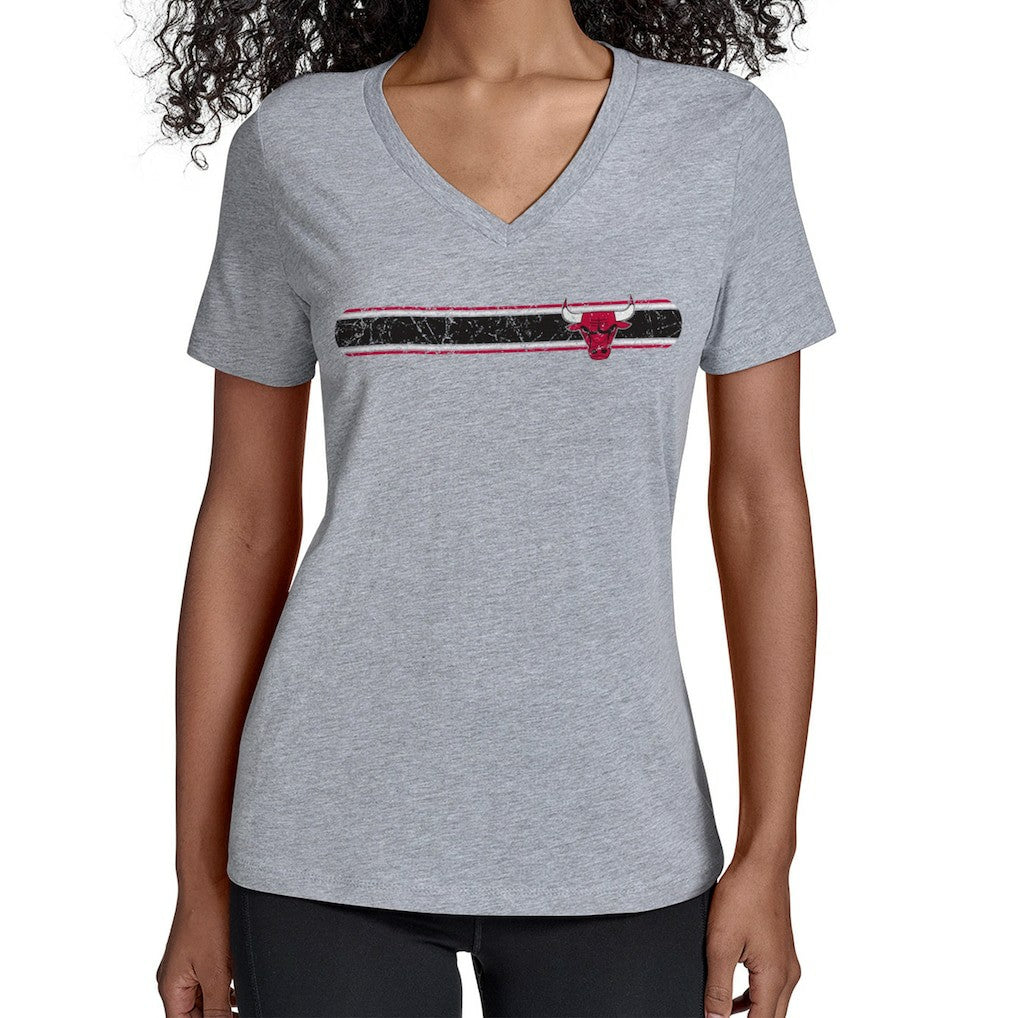 NBA - Chicago Bulls Starter Women's Team Stripe V-Neck T-Shirt - Gray