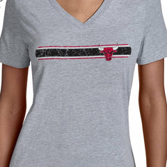 NBA - Chicago Bulls Starter Women's Team Stripe V-Neck T-Shirt - Gray
