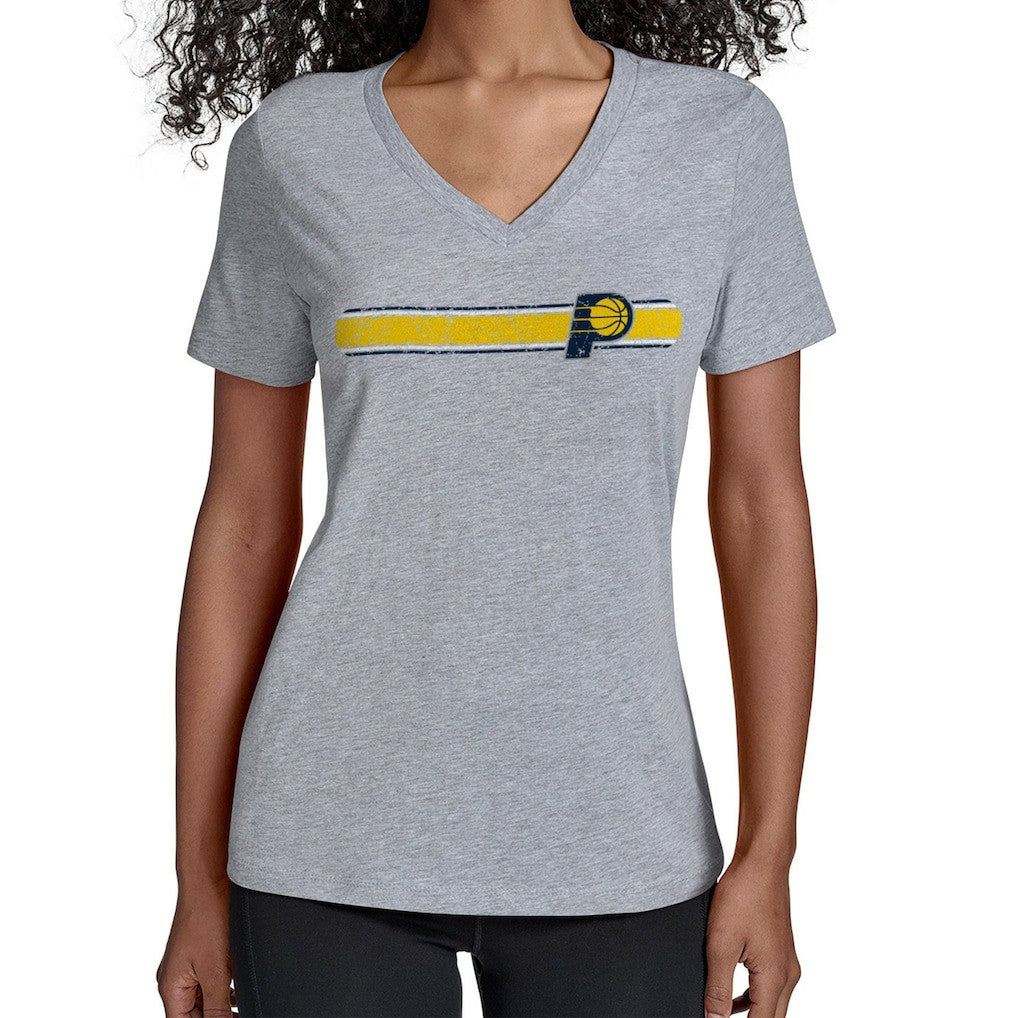 NBA - Indiana Pacers Starter Women's Team Stripe V-Neck T-Shirt - Gray