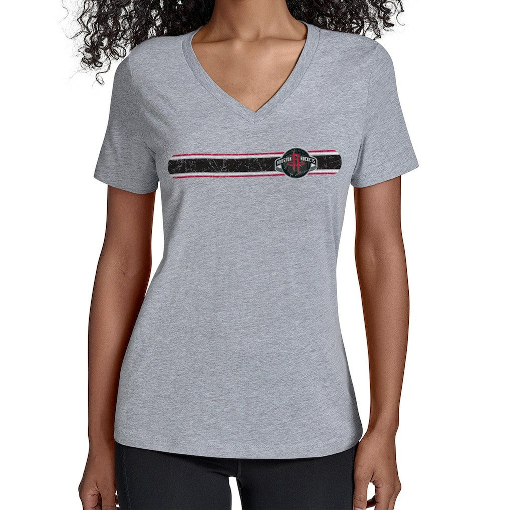 NBA - Houston Rockets Starter Women's Team Stripe V-Neck T-Shirt - Gray