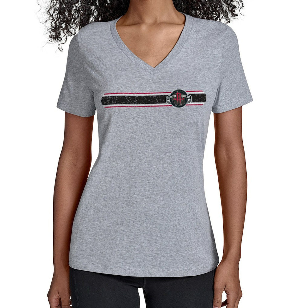 NBA - Houston Rockets Starter Women's Team Stripe V-Neck T-Shirt - Gray