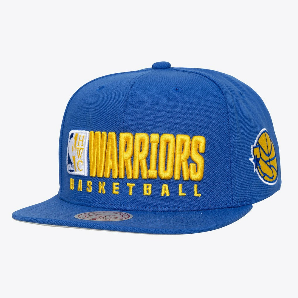 Mitchell & Ness - Golden State Warriors Hardwood Classics Old School Stacked Text Snapback Hat - Royal
