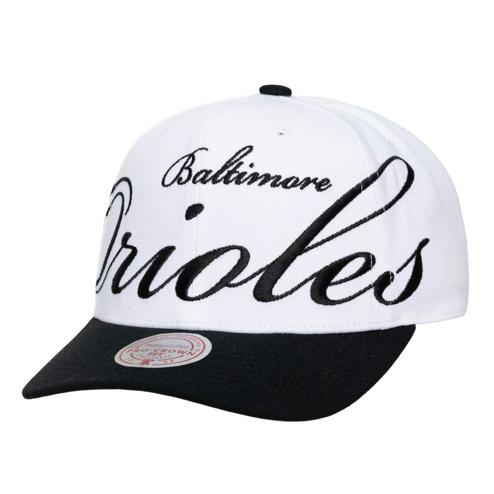 Baltimore Orioles Mitchell & Ness Unisex XL Script Pro Crown Snapback Hat On Sale