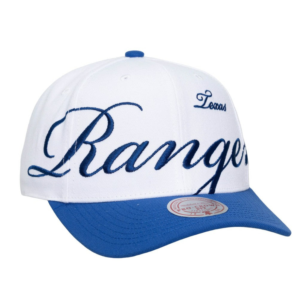 Texas Rangers Mitchell & Ness Unisex XL Script Pro Crown Adjustable Hat Lifestyle