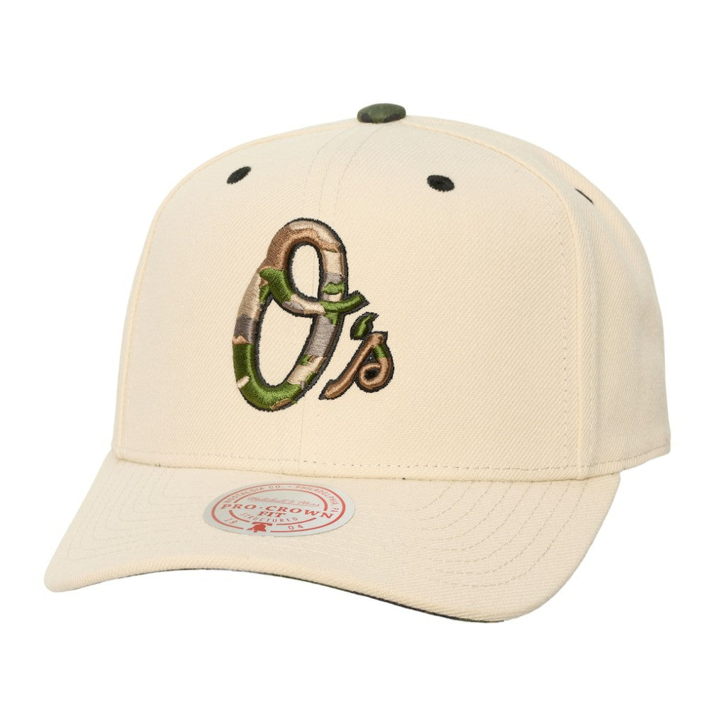 Baltimore Orioles Mitchell & Ness Unisex Camo Logo Pro Crown Snapback Hat Online