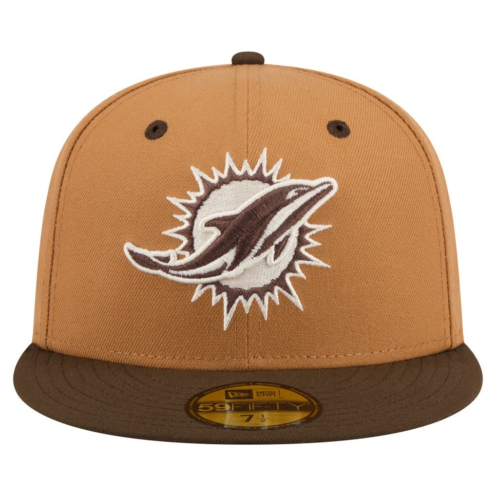Miami Dolphins New Era Two-Tone Walnut 59FIFTY Fitted Hat Light Brown/Dark Brown - NFL