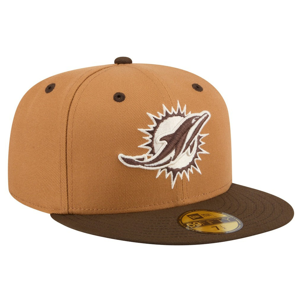 Miami Dolphins New Era Two-Tone Walnut 59FIFTY Fitted Hat Light Brown/Dark Brown - NFL