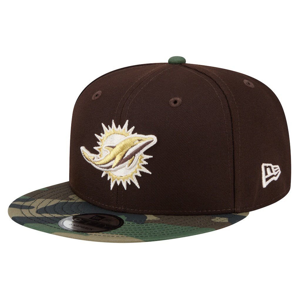 Miami Dolphins Adult Burnt Wood Camo 9FIFTY Snapback Hat Dark Brown - NFL