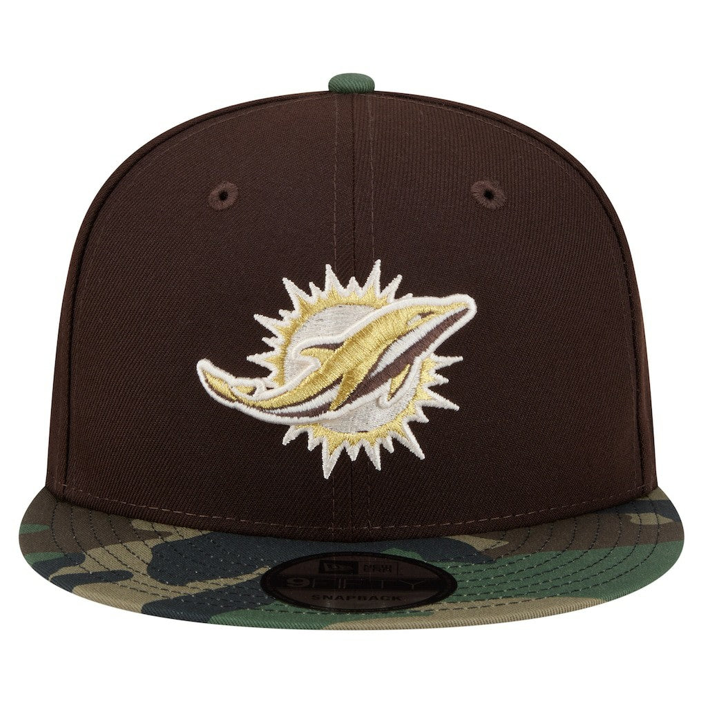 Miami Dolphins Adult Burnt Wood Camo 9FIFTY Snapback Hat Dark Brown - NFL