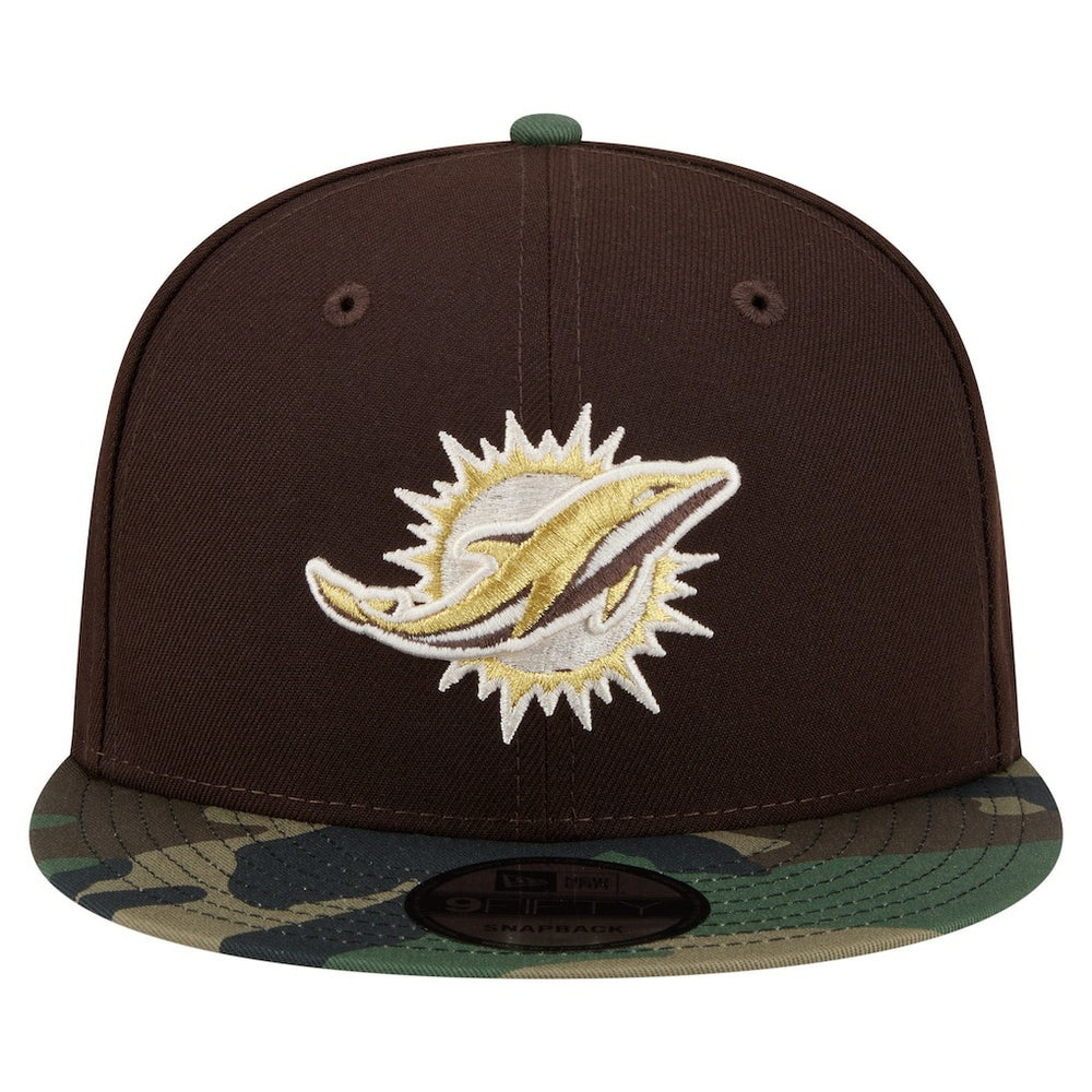 Miami Dolphins Adult Burnt Wood Camo 9FIFTY Snapback Hat Dark Brown - NFL
