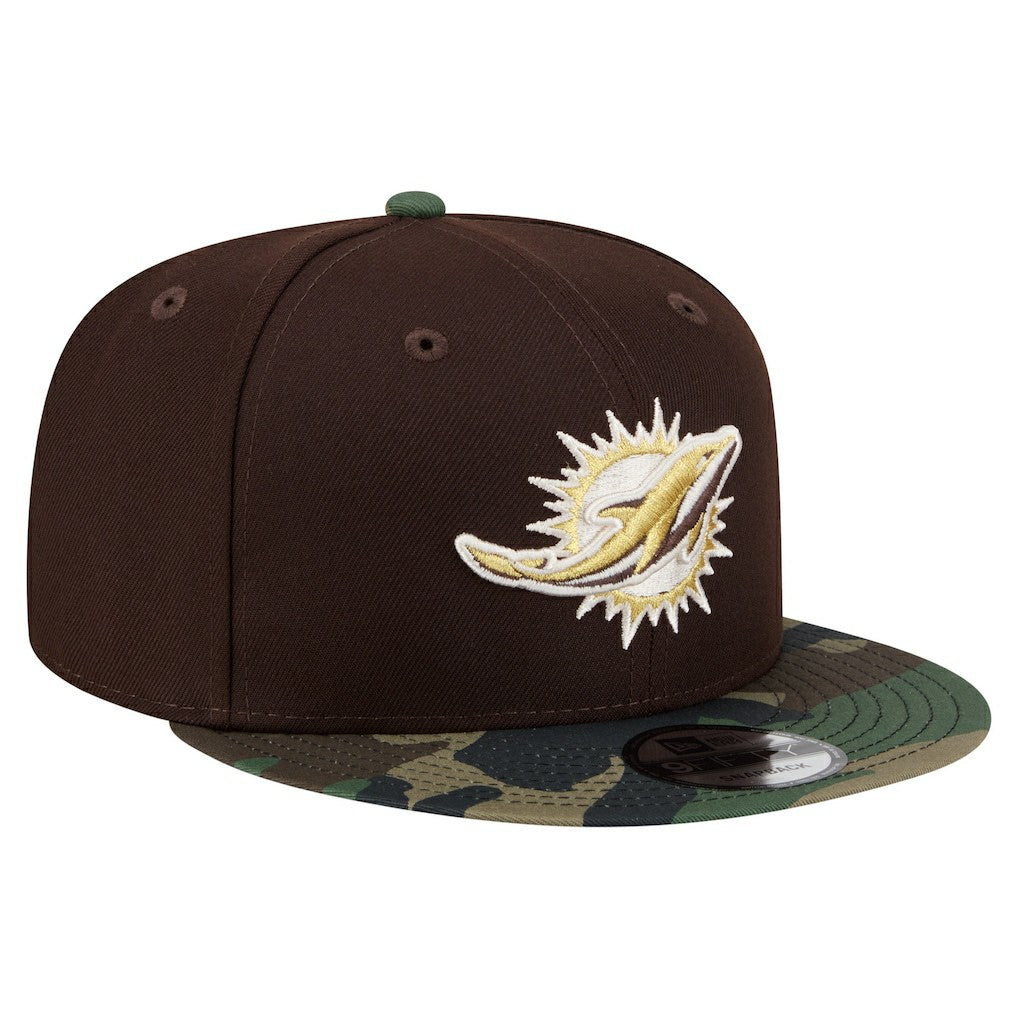 Miami Dolphins Adult Burnt Wood Camo 9FIFTY Snapback Hat Dark Brown - NFL
