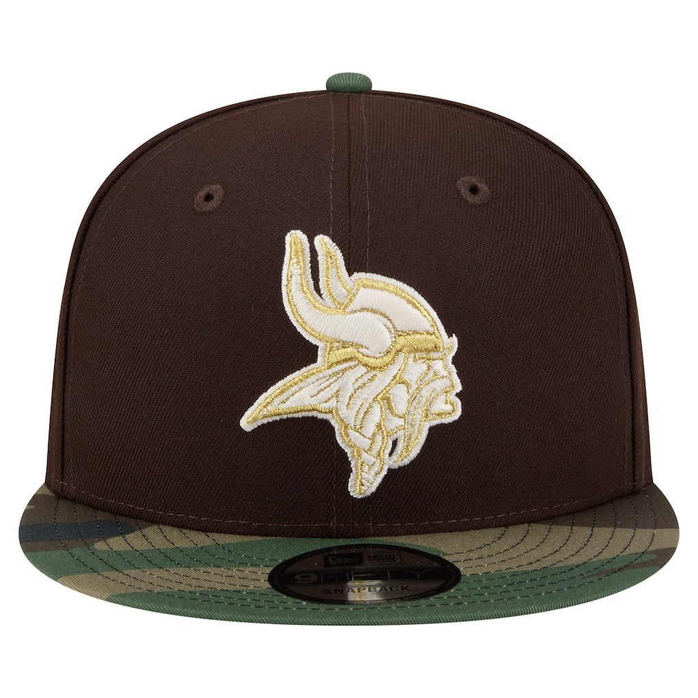 Minnesota Vikings Adult Burnt Wood Camo 9FIFTY Snapback Hat Dark Brown - NFL
