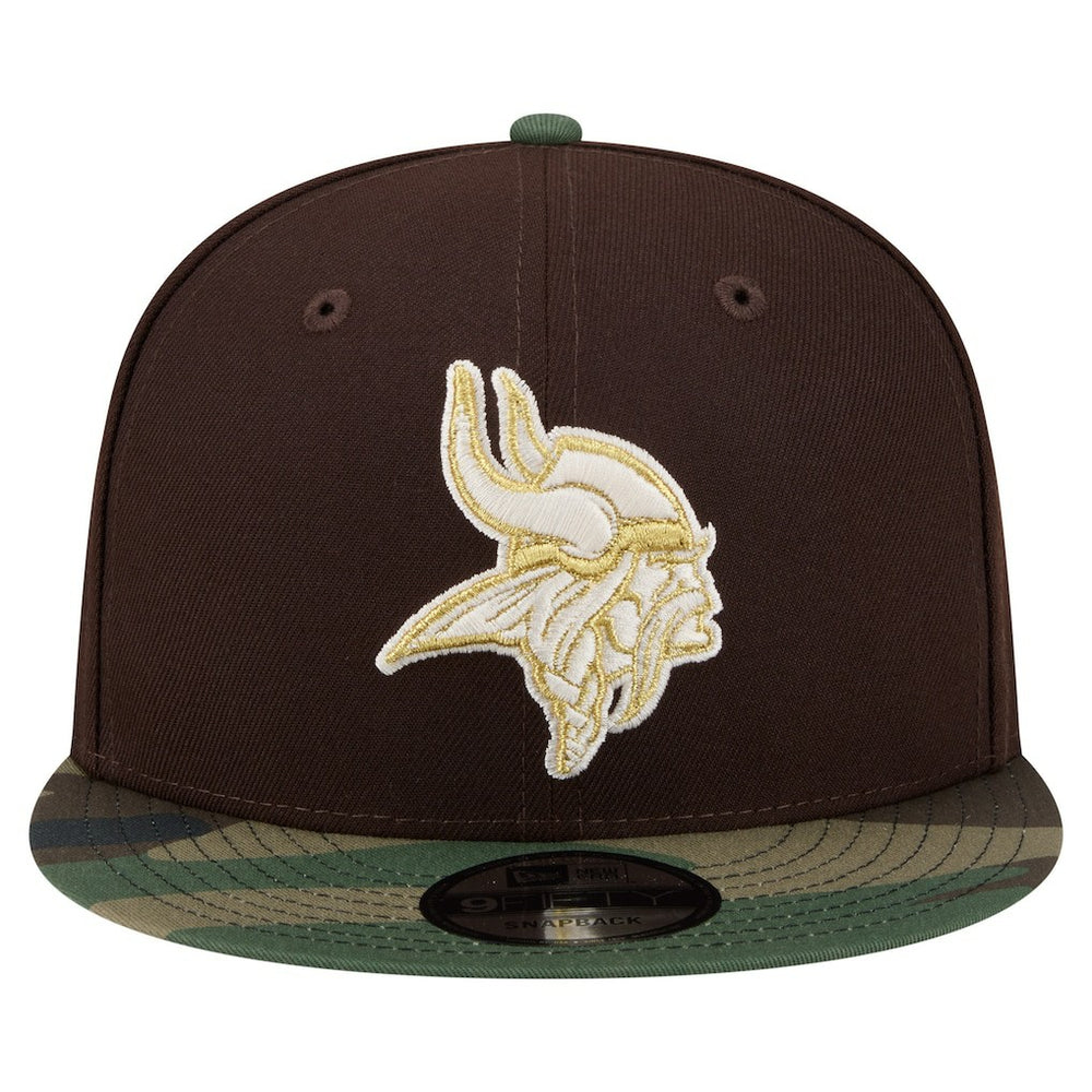 Minnesota Vikings Adult Burnt Wood Camo 9FIFTY Snapback Hat Dark Brown - NFL