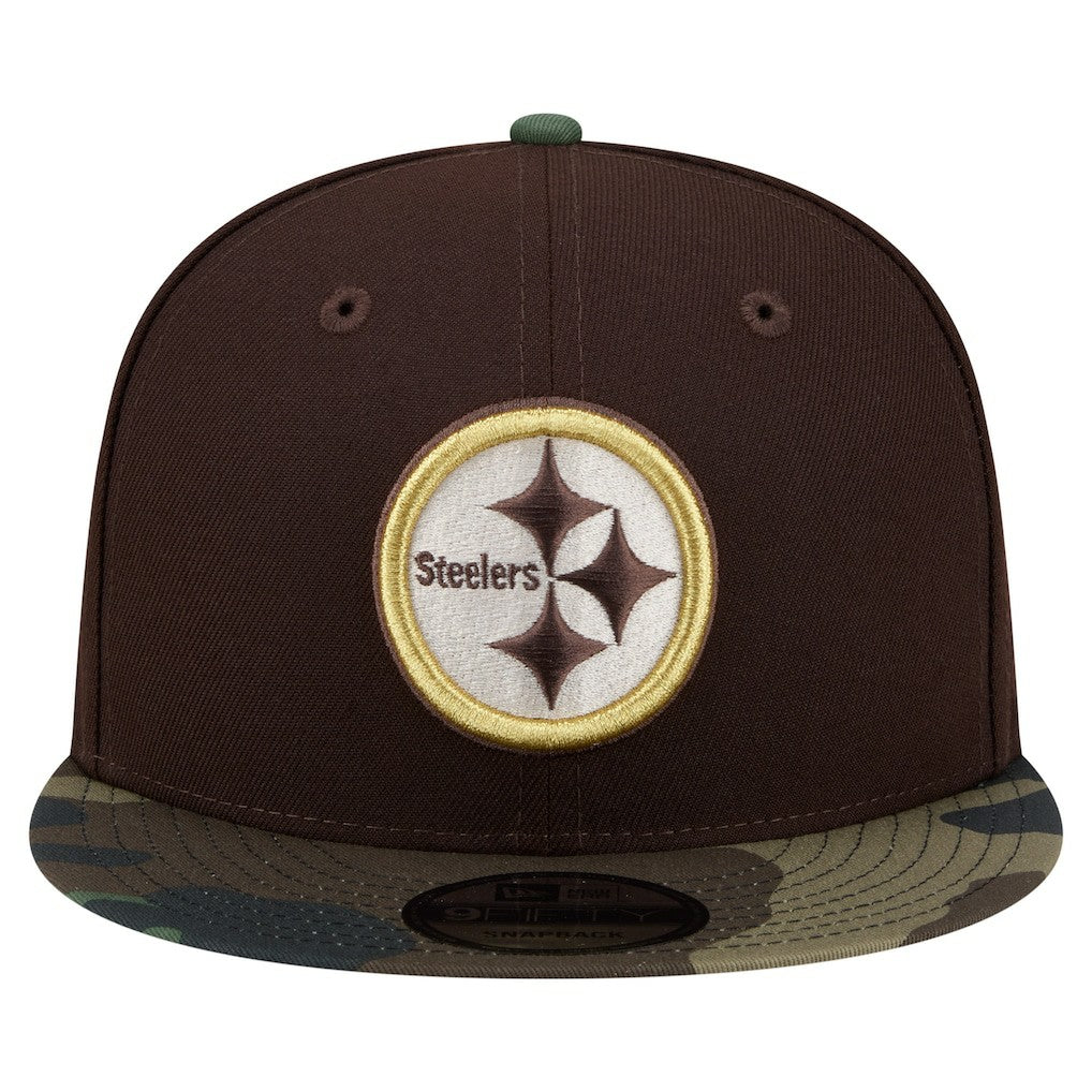 Pittsburgh Steelers Adult Burnt Wood Camo 9FIFTY Snapback Hat Dark Brown - NFL