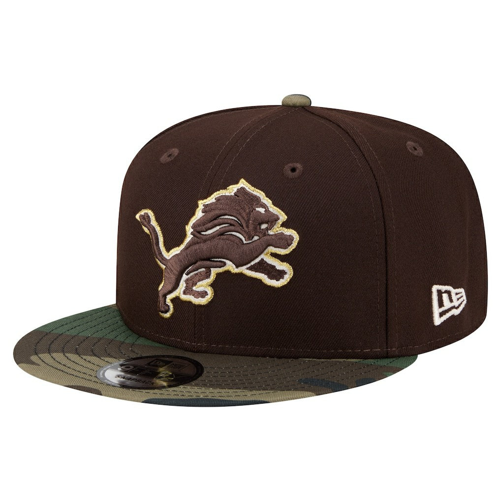 Detroit Lions Adult Burnt Wood Camo 9FIFTY Snapback Hat Dark Brown - NFL