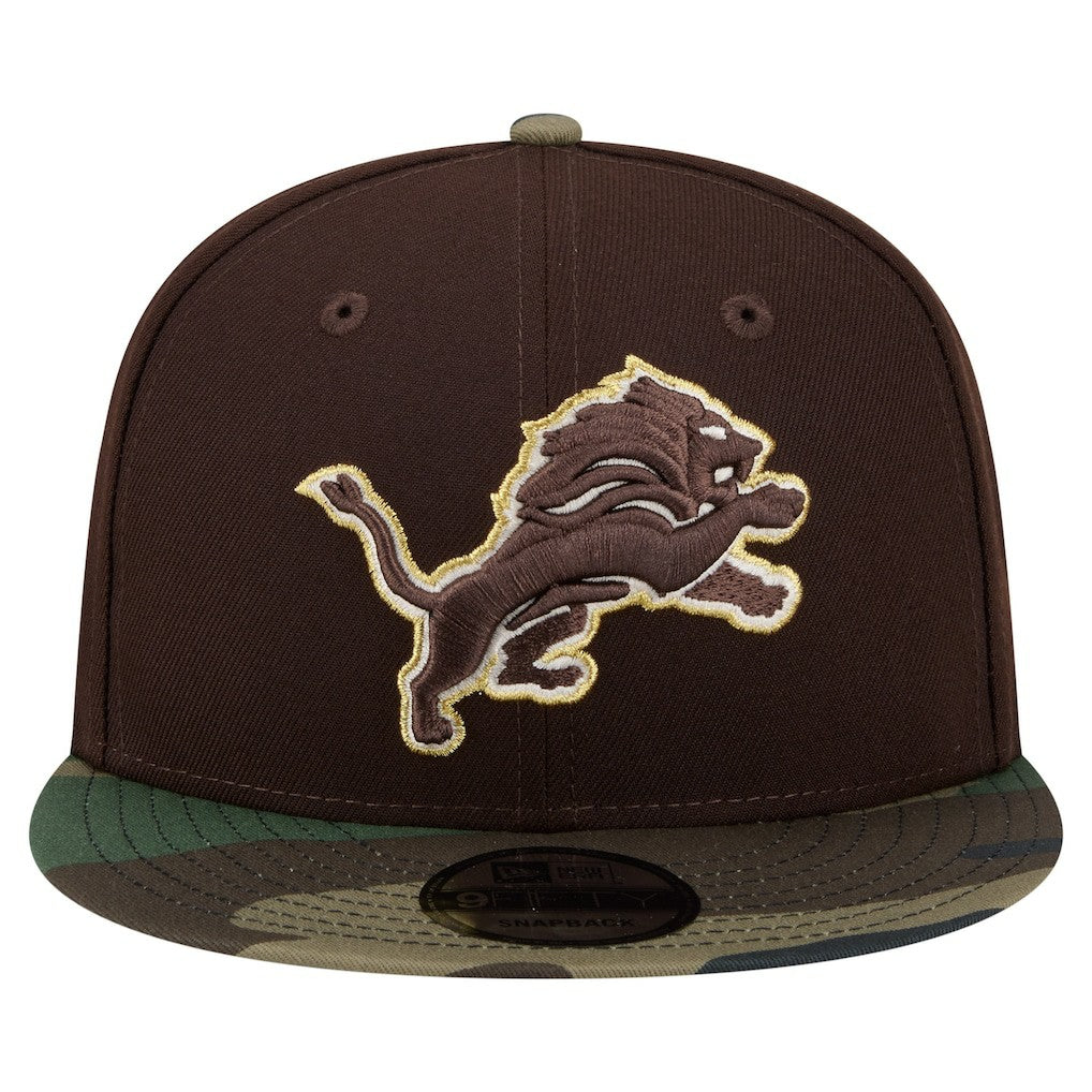 Detroit Lions Adult Burnt Wood Camo 9FIFTY Snapback Hat Dark Brown - NFL