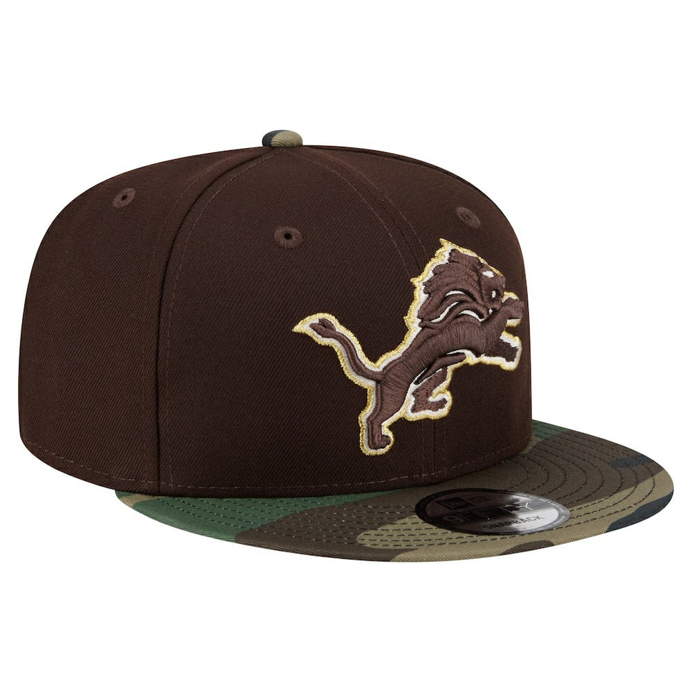 Detroit Lions Adult Burnt Wood Camo 9FIFTY Snapback Hat Dark Brown - NFL