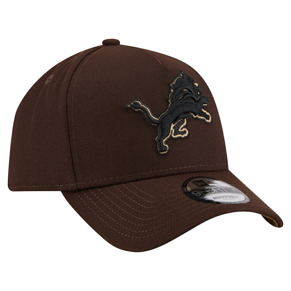Detroit Lions New Era Burnt Wood A-Frame 9FORTY Adjustable Hat Dark Brown - NFL