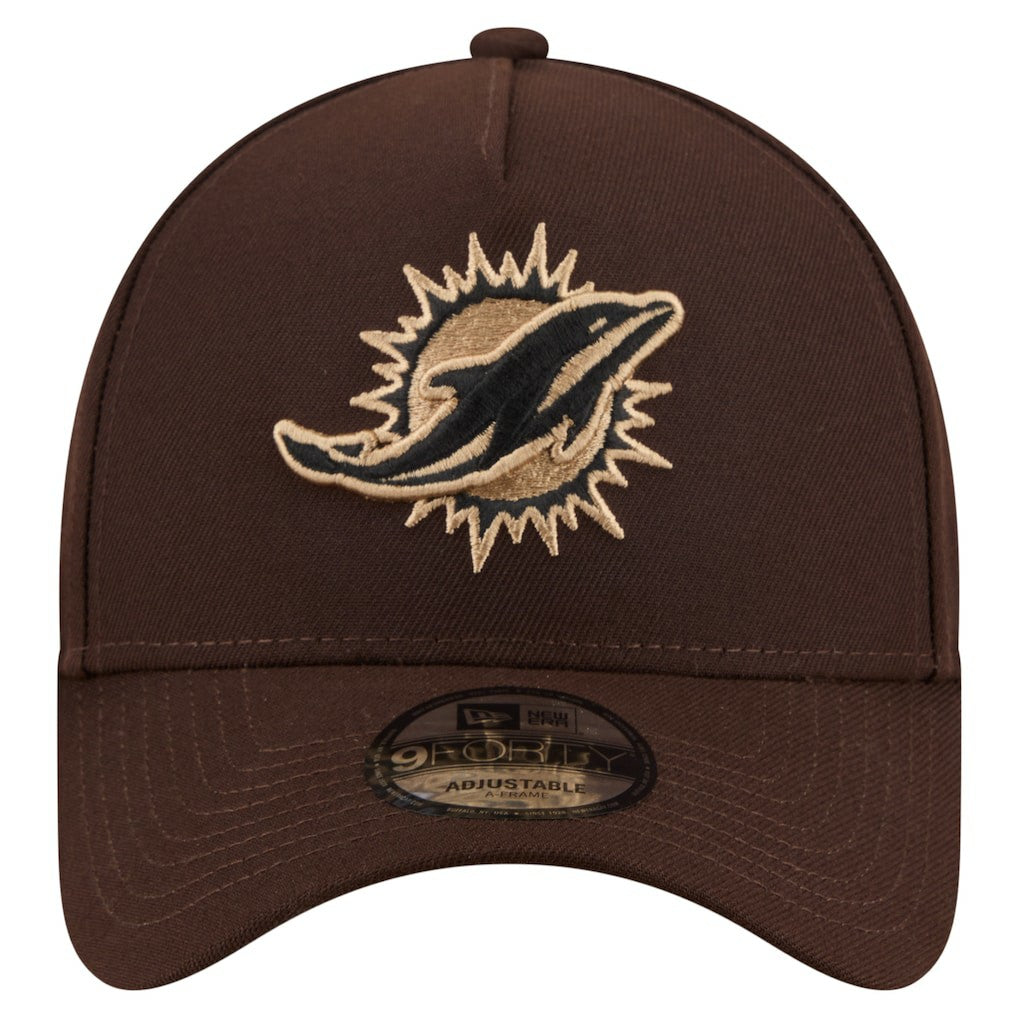 Miami Dolphins New Era Burnt Wood A-Frame 9FORTY Adjustable Hat Dark Brown - NFL