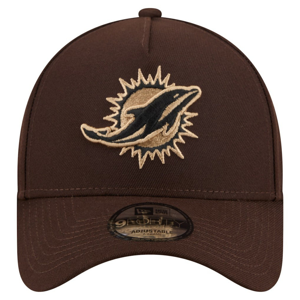 Miami Dolphins New Era Burnt Wood A-Frame 9FORTY Adjustable Hat Dark Brown - NFL