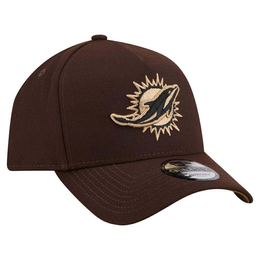 Miami Dolphins New Era Burnt Wood A-Frame 9FORTY Adjustable Hat Dark Brown - NFL