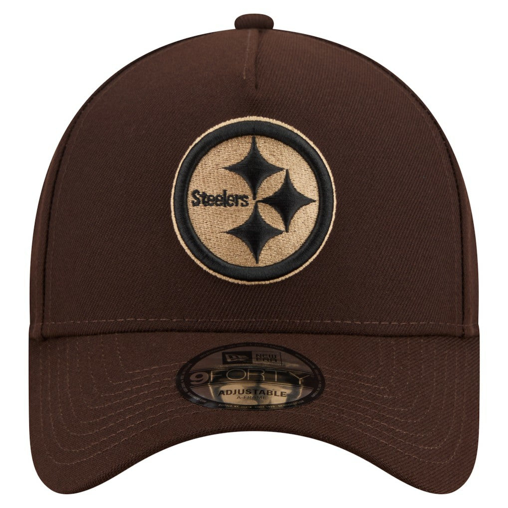 Pittsburgh Steelers New Era Burnt Wood A-Frame 9FORTY Adjustable Hat Dark Brown - NFL