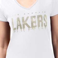 NBA - Los Angeles Lakers G-III 4Her by Carl Banks Women's Super-Slim-Fit Metallic Drop Lightweight V-Neck T-Shirt - White