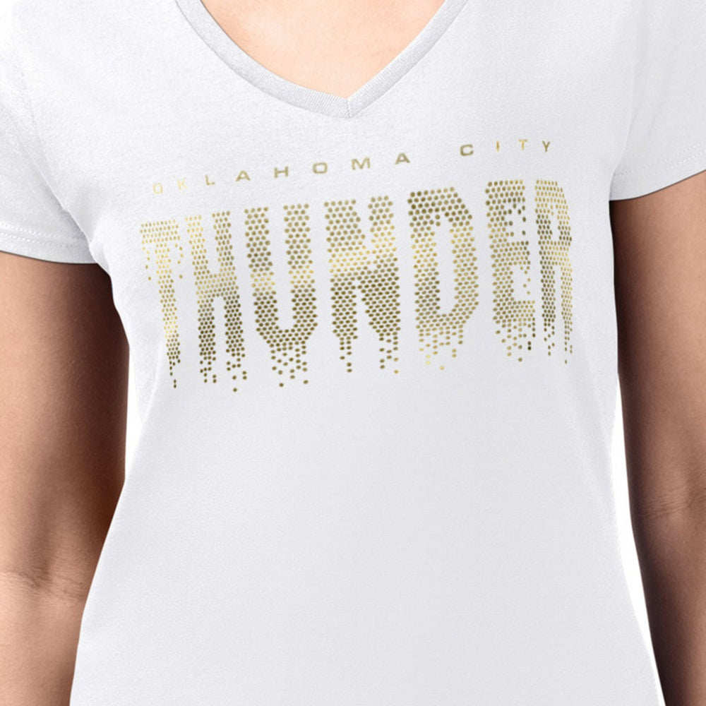NBA - Oklahoma City Thunder G-III 4Her by Carl Banks Women's Super-Slim-Fit Metallic Drop Lightweight V-Neck T-Shirt - White