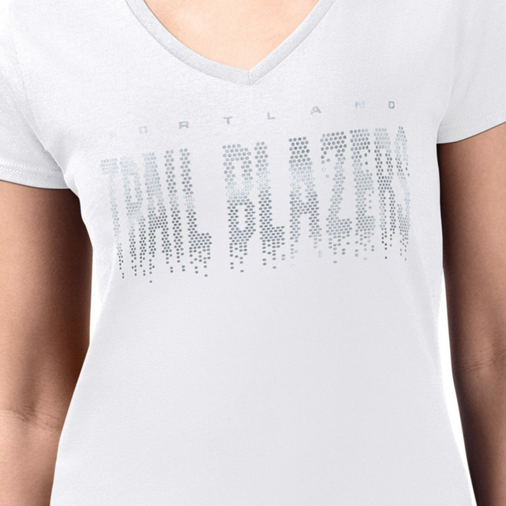 NBA - Portland Trail Blazers G-III 4Her by Carl Banks Women's Super-Slim-Fit Metallic Drop Lightweight V-Neck T-Shirt - White