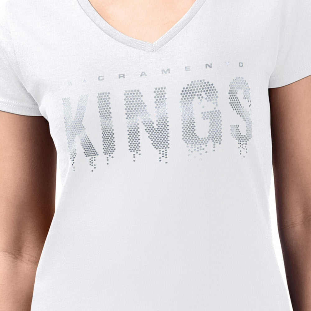 NBA - Sacramento Kings G-III 4Her by Carl Banks Women's Super-Slim-Fit Metallic Drop Lightweight V-Neck T-Shirt - White