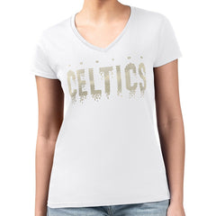 NBA - Boston Celtics G-III 4Her by Carl Banks Women's Super-Slim-Fit Metallic Drop Lightweight V-Neck T-Shirt - White