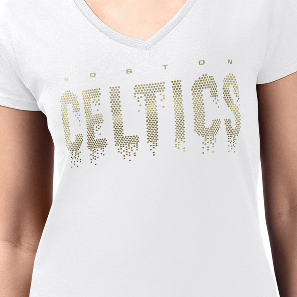 NBA - Boston Celtics G-III 4Her by Carl Banks Women's Super-Slim-Fit Metallic Drop Lightweight V-Neck T-Shirt - White