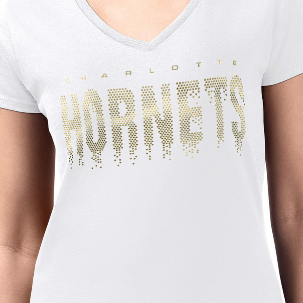 NBA - Charlotte Hornets G-III 4Her by Carl Banks Women's Super-Slim-Fit Metallic Drop Lightweight V-Neck T-Shirt - White