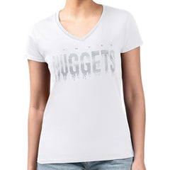 NBA - Denver Nuggets G-III 4Her by Carl Banks Women's Super-Slim-Fit Metallic Drop Lightweight V-Neck T-Shirt - White