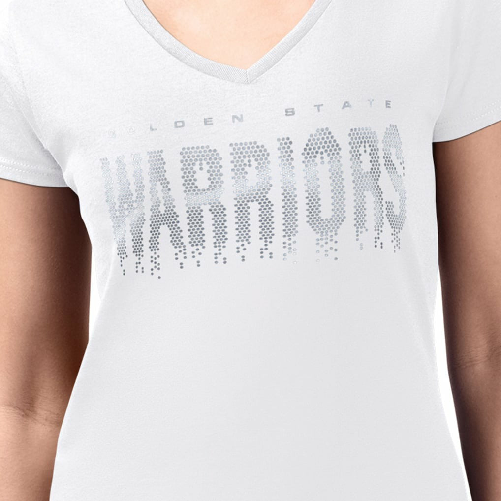 NBA - Golden State Warriors G-III 4Her by Carl Banks Women's Super-Slim-Fit Metallic Drop Lightweight V-Neck T-Shirt - White