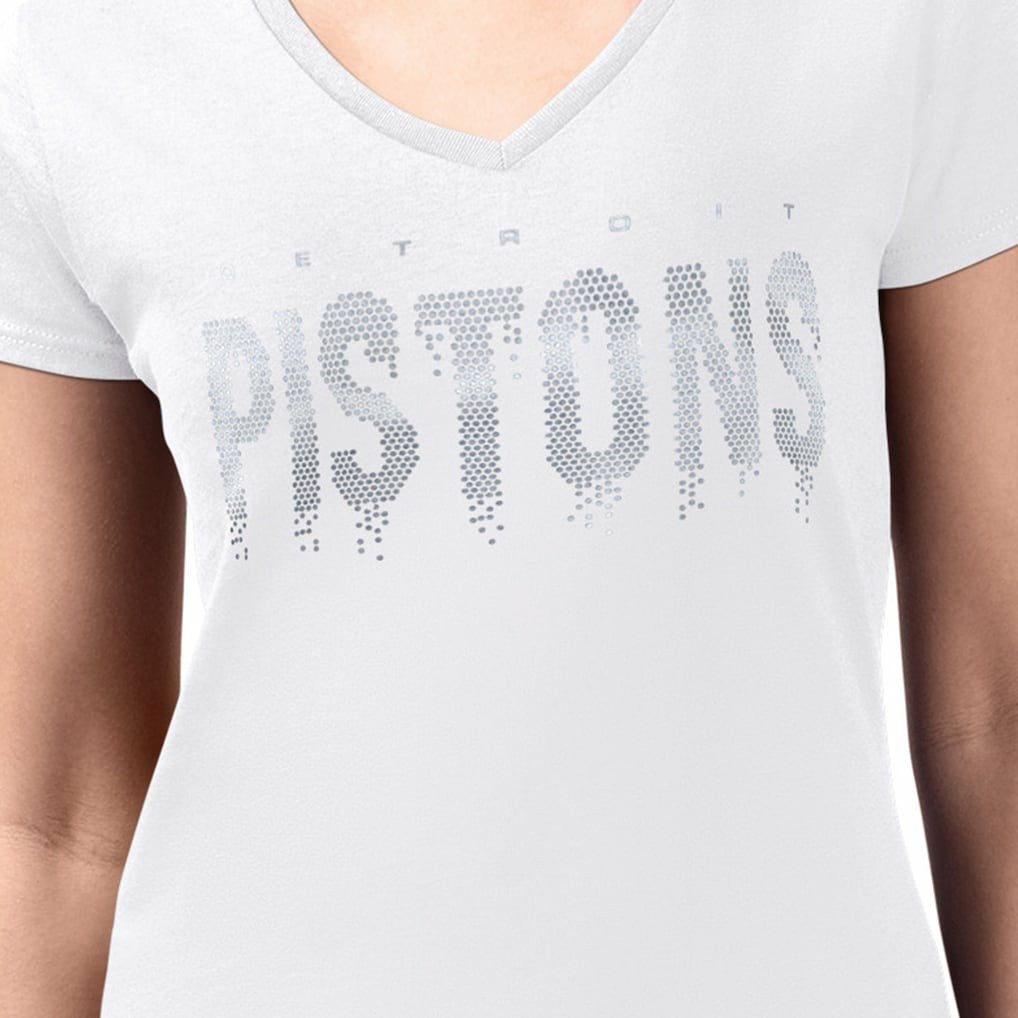 NBA - Detroit Pistons G-III 4Her by Carl Banks Women's Super-Slim-Fit Metallic Drop Lightweight V-Neck T-Shirt - White