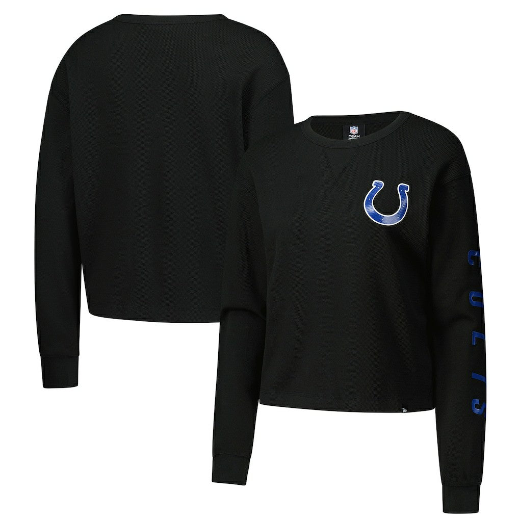 Indianapolis Colts New Era Women's Sport Night Thermal Long Sleeve Cropped T-Shirt Black - NFL