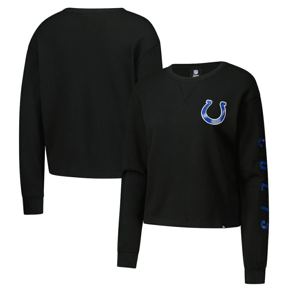 Indianapolis Colts New Era Women's Sport Night Thermal Long Sleeve Cropped T-Shirt Black - NFL
