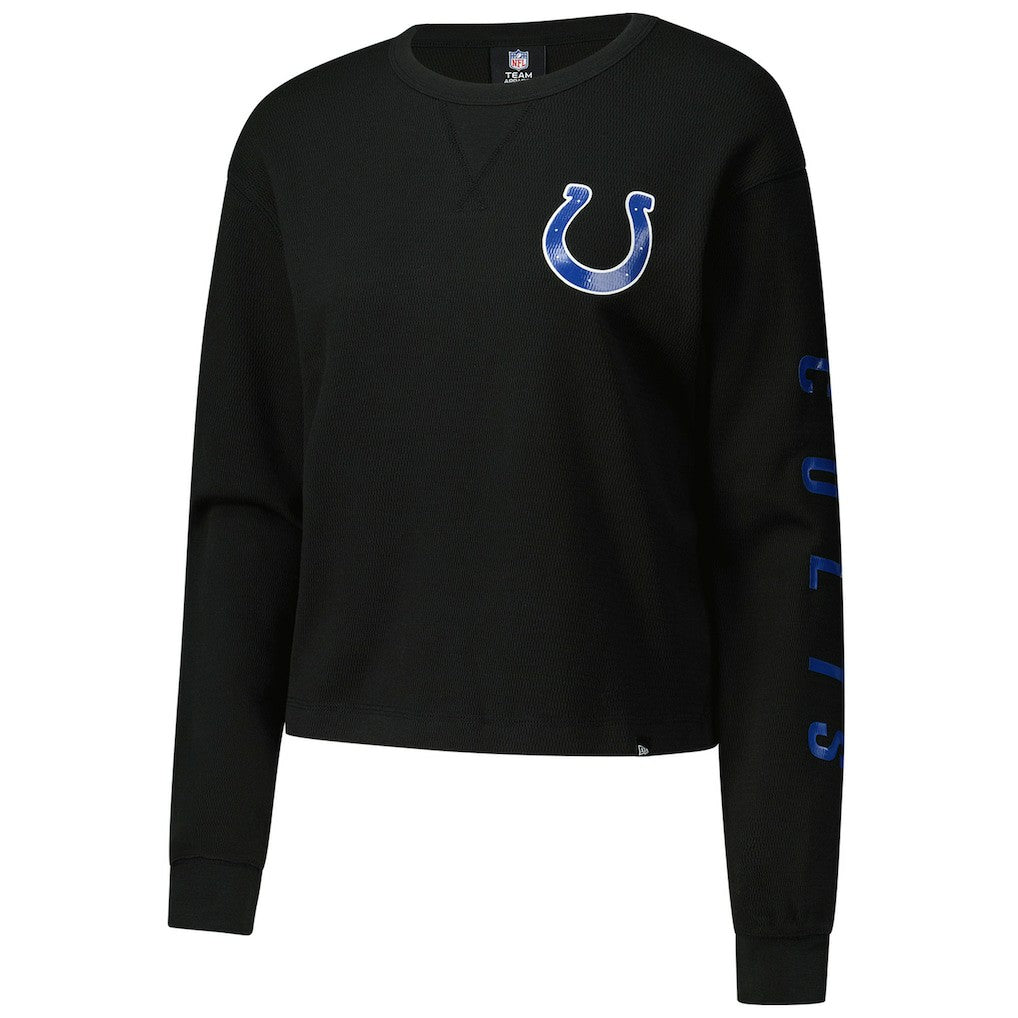 Indianapolis Colts New Era Women's Sport Night Thermal Long Sleeve Cropped T-Shirt Black - NFL