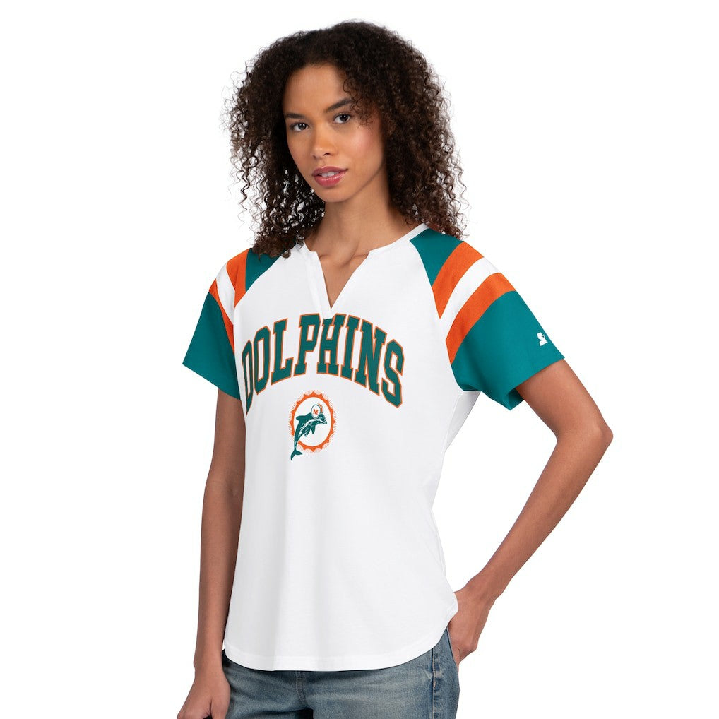Miami Dolphins Starter Women's Game On Notch Neck T-Shirt White - NFL