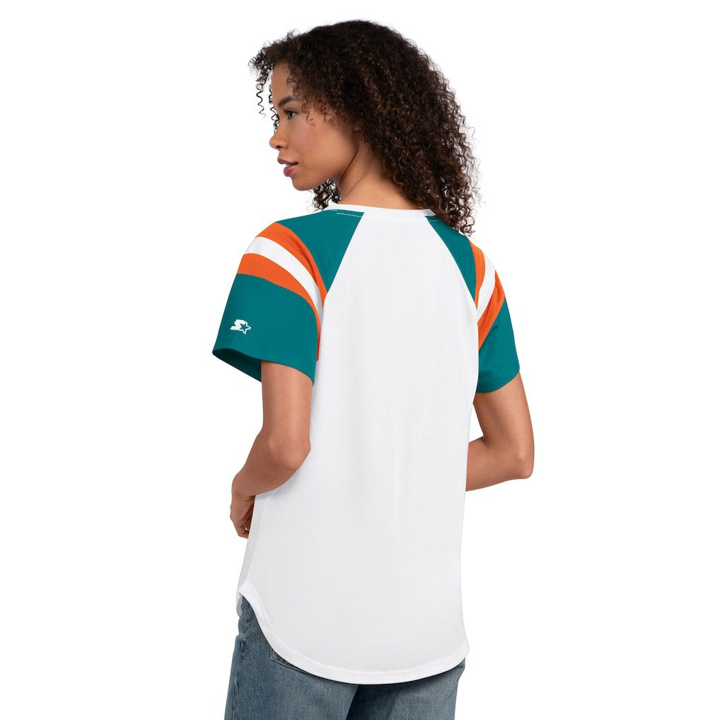 Miami Dolphins Starter Women's Game On Notch Neck T-Shirt White - NFL