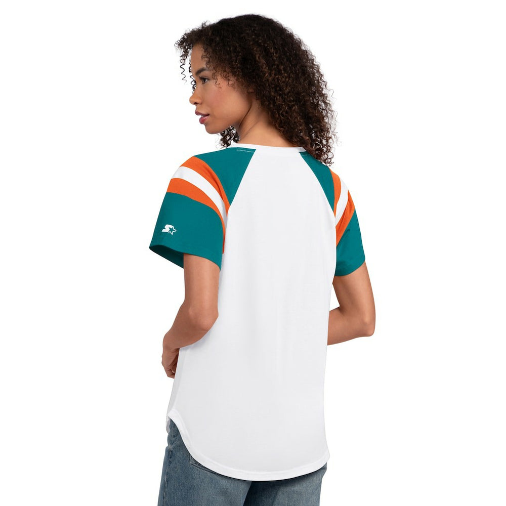 Miami Dolphins Starter Women's Game On Notch Neck T-Shirt White - NFL