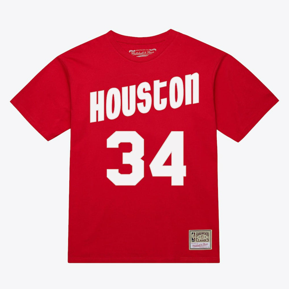 Mitchell & Ness - Hakeem Olajuwon Houston Rockets Unisex Hardwood Classics Name & Number T-Shirt - Red