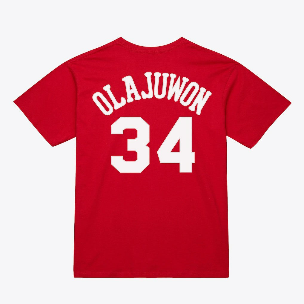 Mitchell & Ness - Hakeem Olajuwon Houston Rockets Unisex Hardwood Classics Name & Number T-Shirt - Red