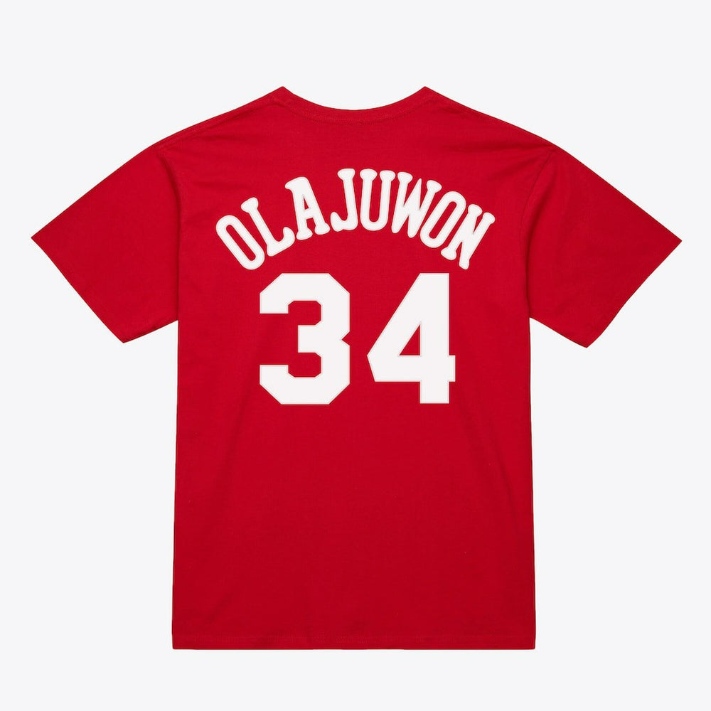 Mitchell & Ness - Hakeem Olajuwon Houston Rockets Unisex Hardwood Classics Name & Number T-Shirt - Red