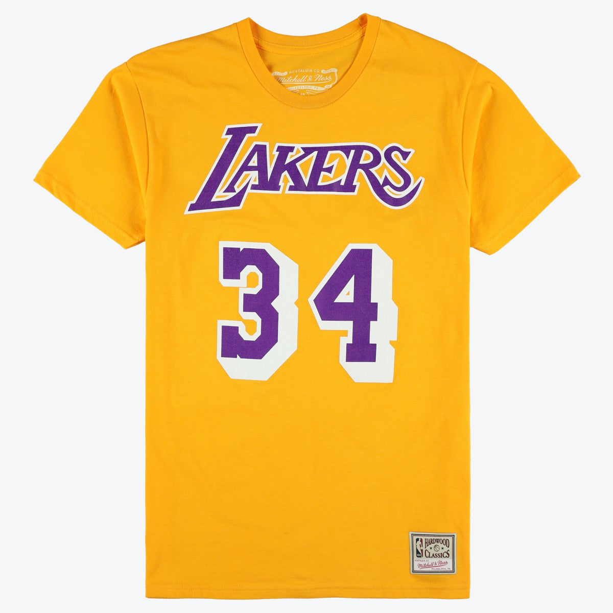 Mitchell & Ness - Shaquille O'Neal Los Angeles Lakers Unisex Hardwood Classics Name & Number T-Shirt - Gold