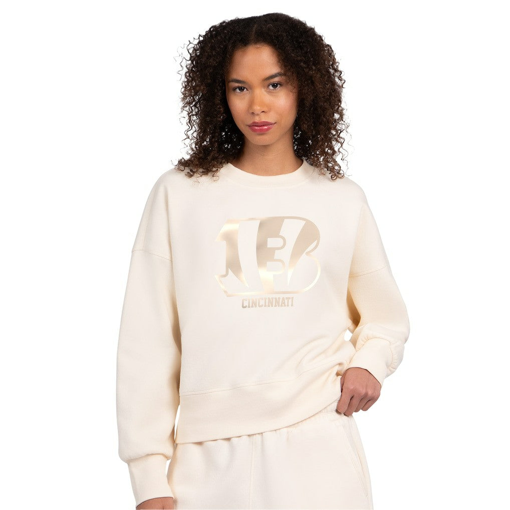 Cincinnati Bengals Starter Women's Travel Pastels Boxy Fleece Sweatshirt Cream - NFL