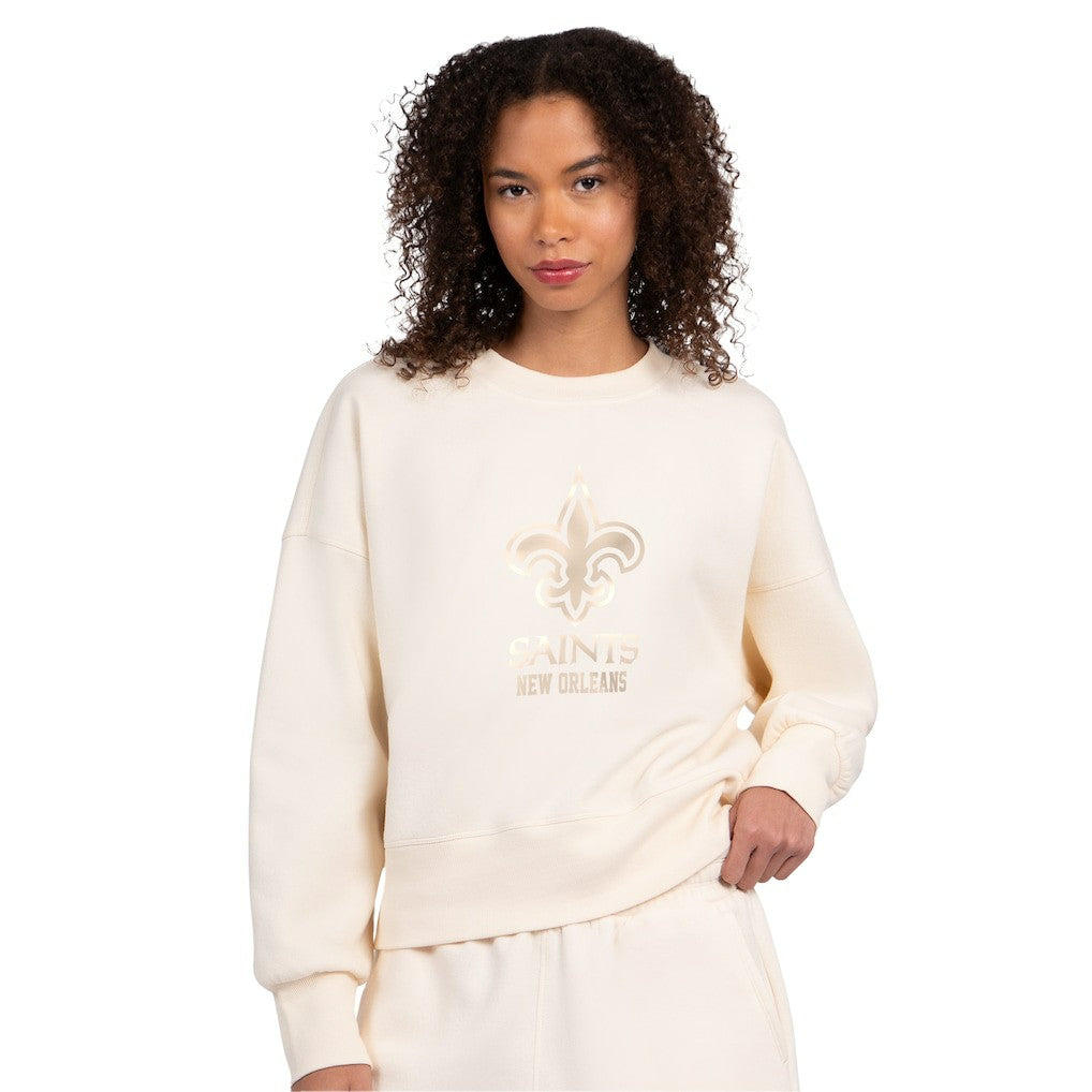 New Orleans Saints Starter Women's Travel Pastels Boxy Fleece Sweatshirt Cream - NFL