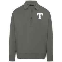 Texas Rangers Levelwear Luxe Signature Quarter-Zip Chenille Logo Tri-Blend Sweatshirt Lifestyle