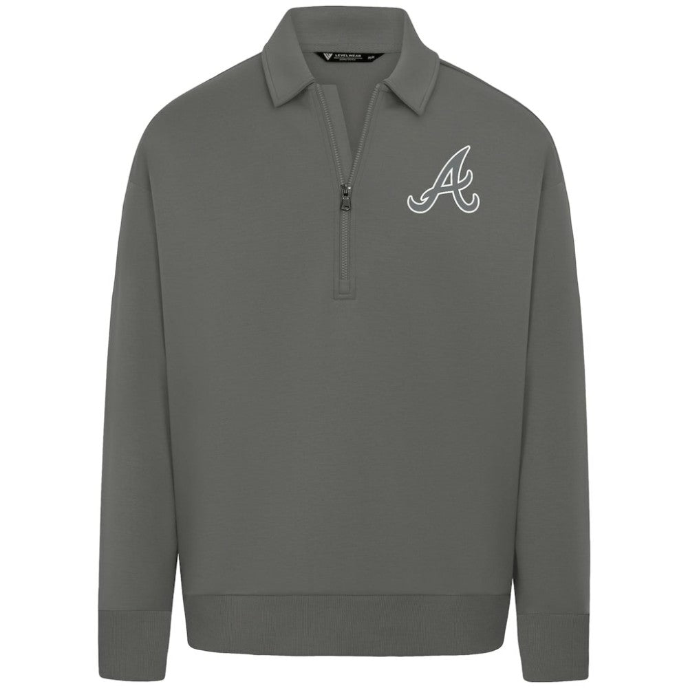 Atlanta Braves Levelwear Luxe Signature Quarter-Zip Chenille Logo Tri-Blend Sweatshirt for sale